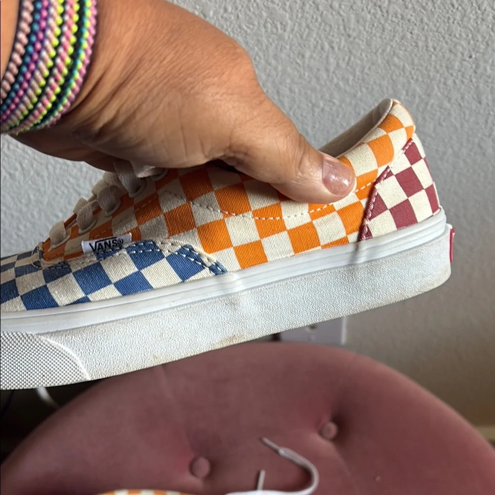 Vans Checkerboard Low Top Sneakers - Blue, Orange & Maroon